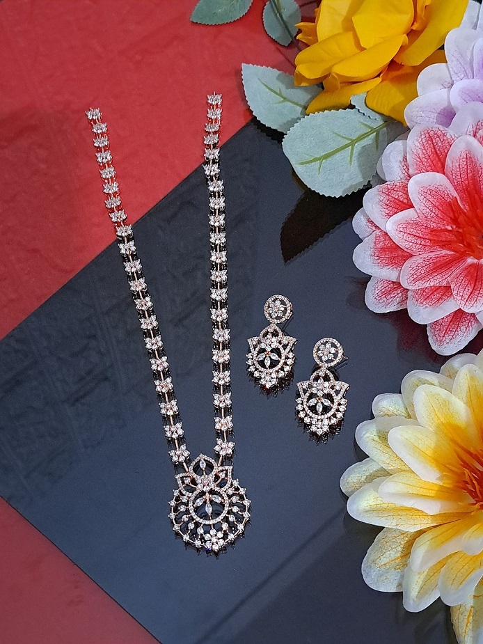 Buy Wholesale Long AD Necklace set in sleek design