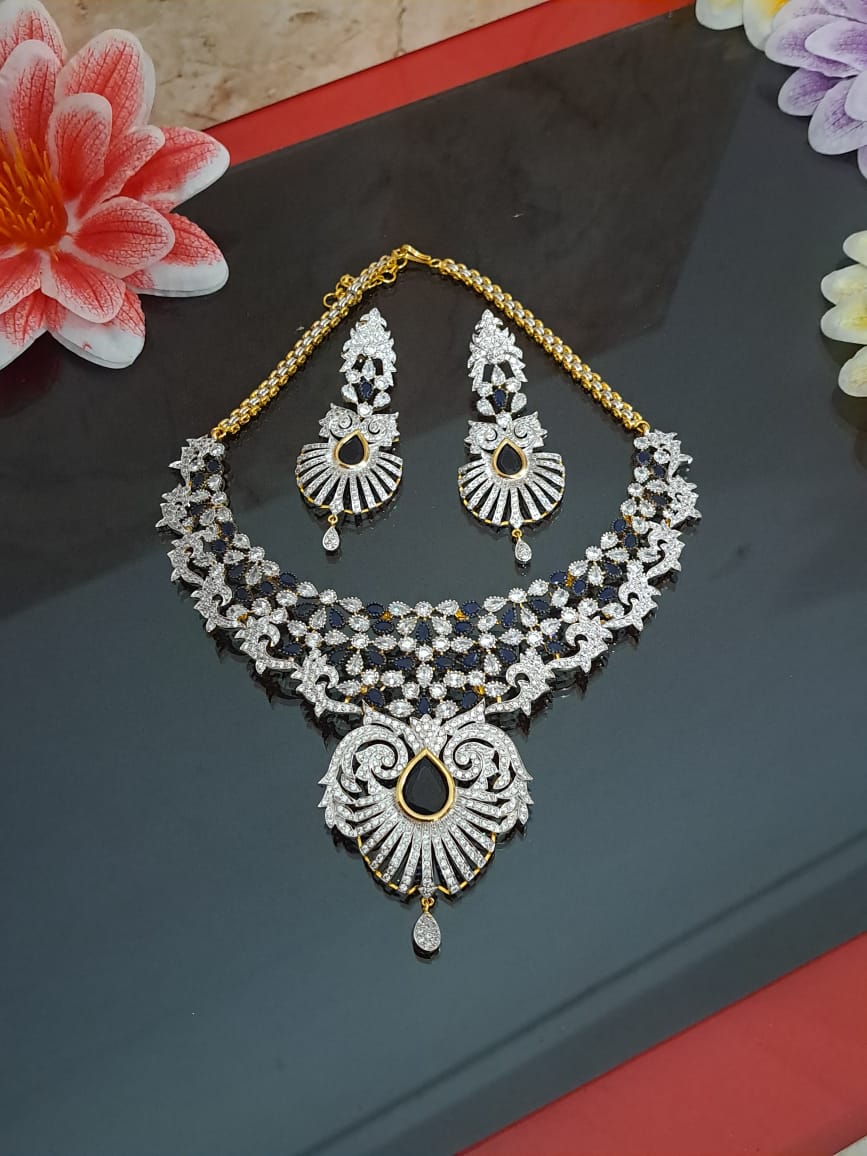 StarDivines Dark Blue color Zircon Necklace set