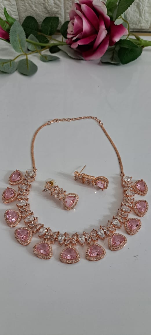 CZ Pink Color Fashion Artificial Necklace