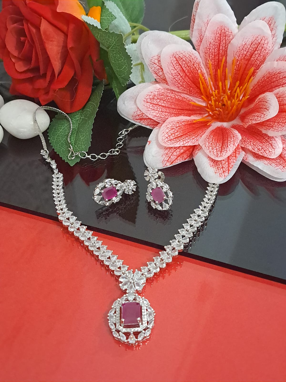 Wholesale Jewelry from India with Ruby color stone in American Diamond