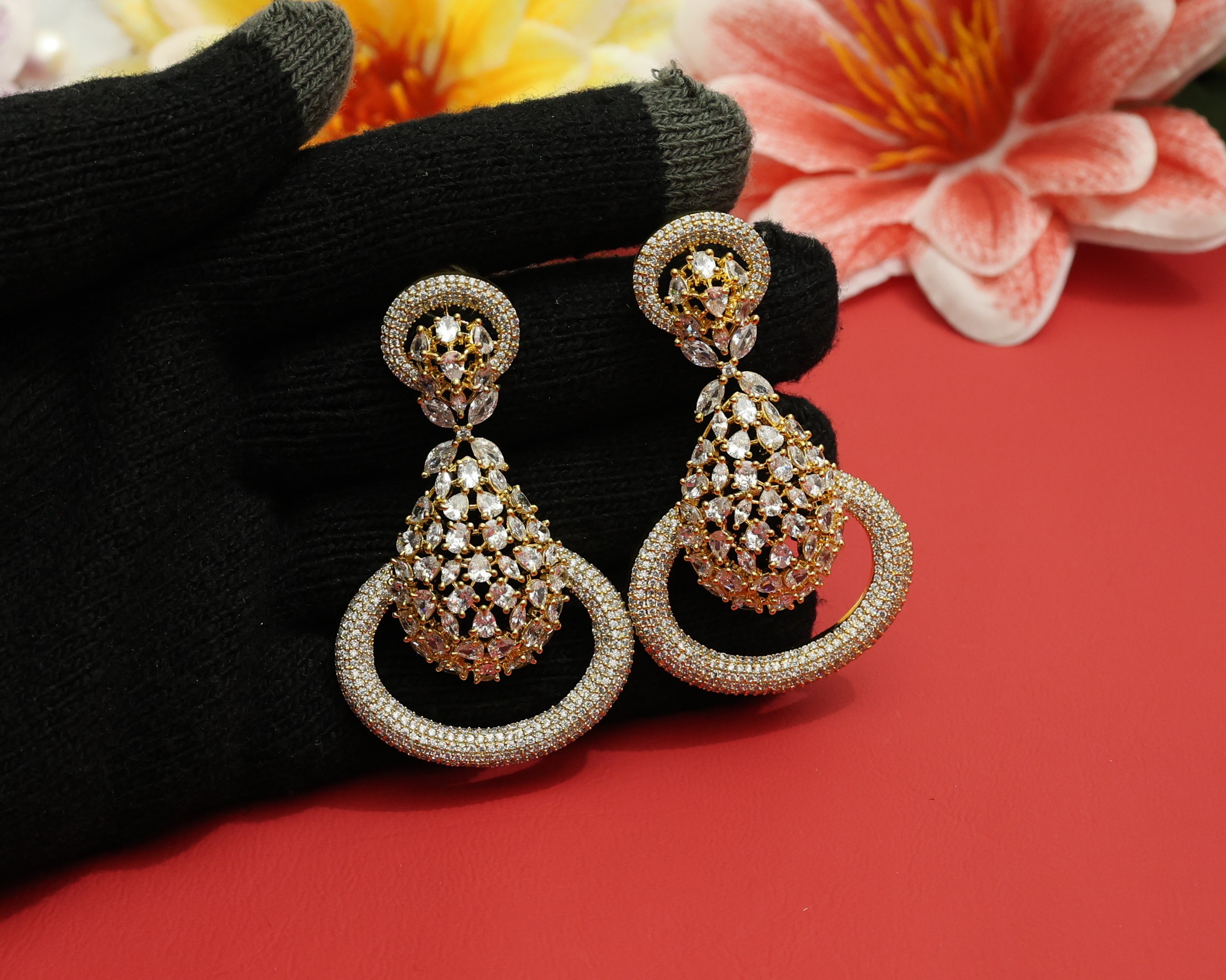 Broad base American Diamond Earrings