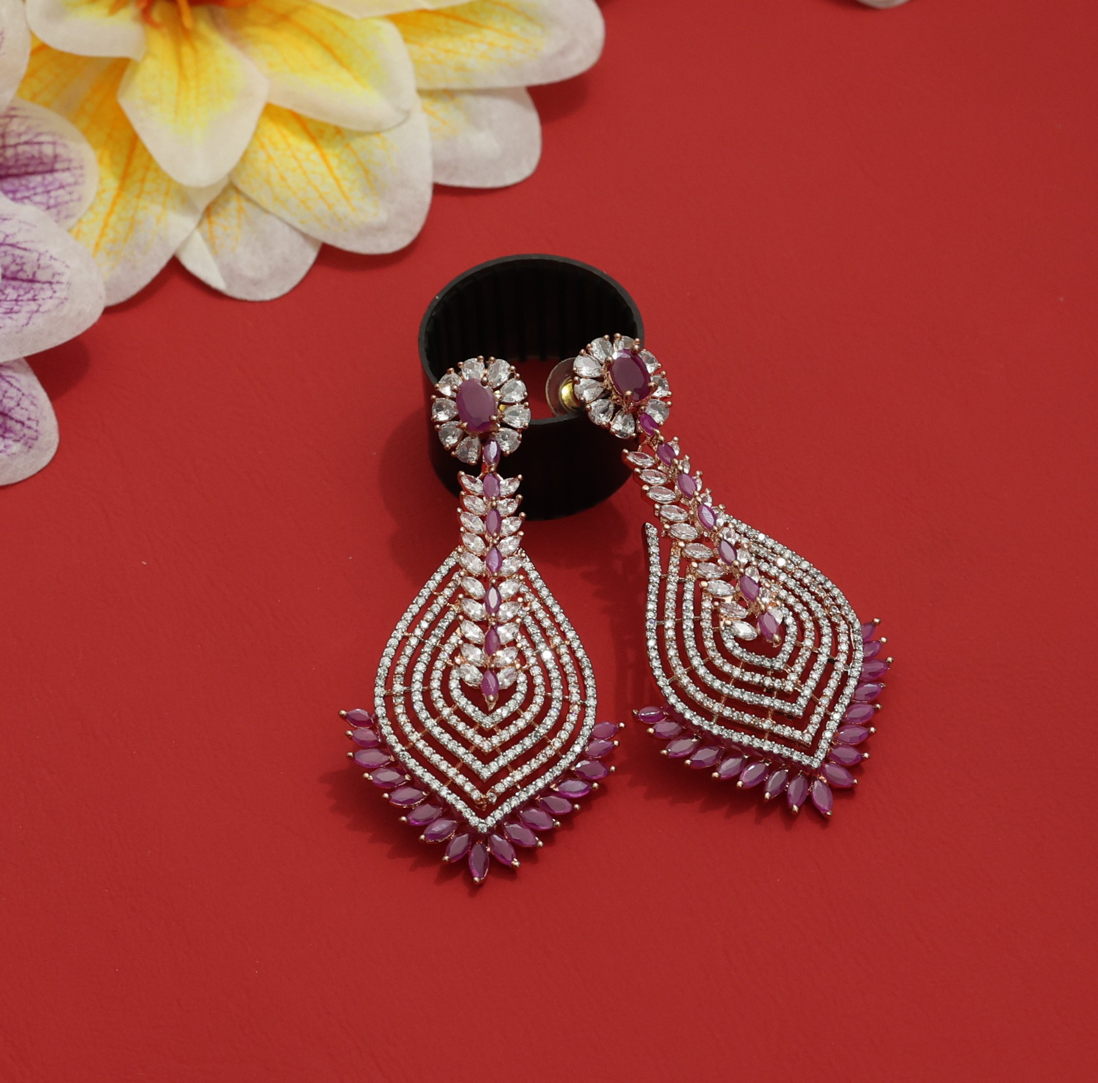 Spiky pink partywear earrings