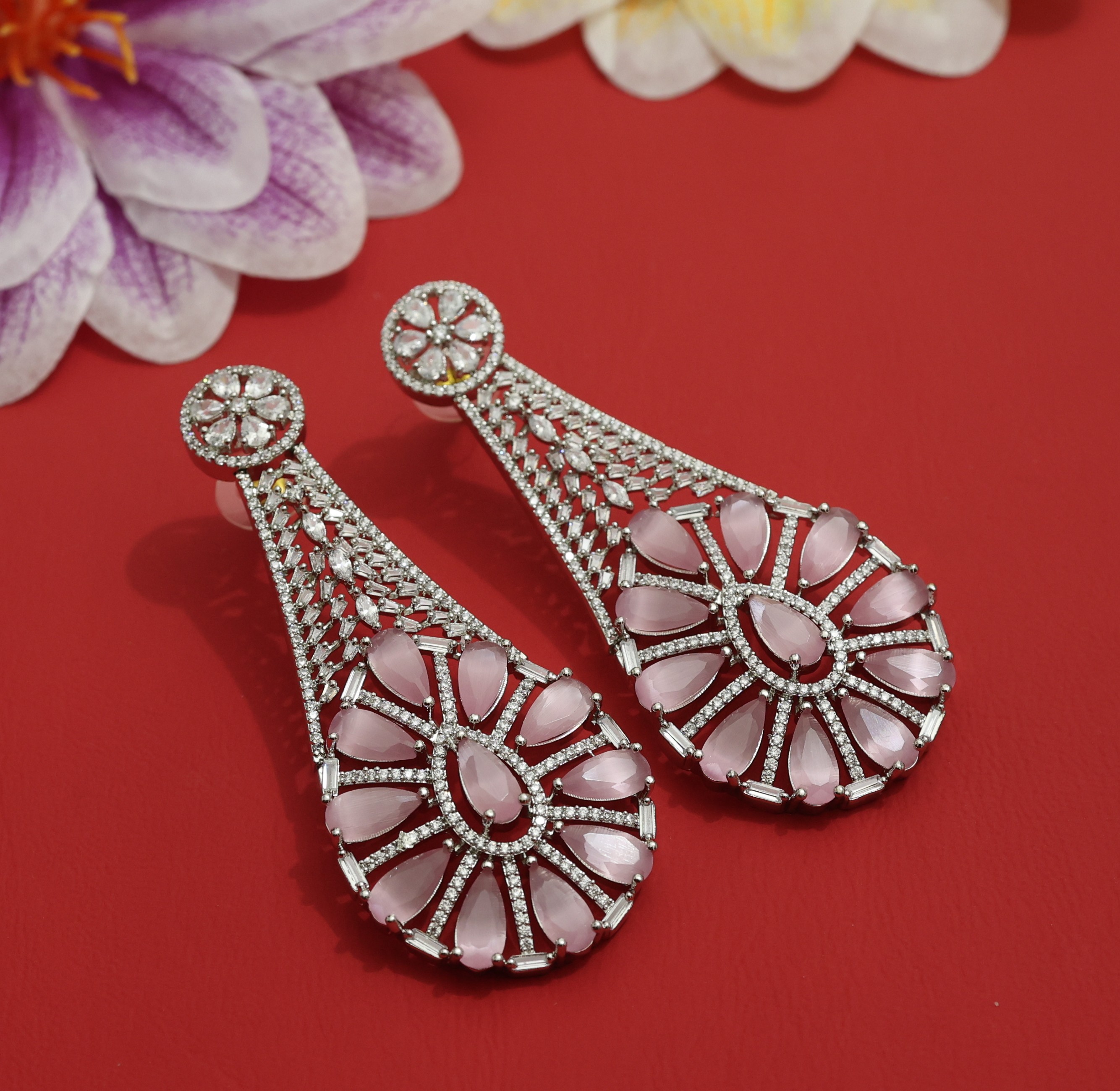 Elegant pink long earrings