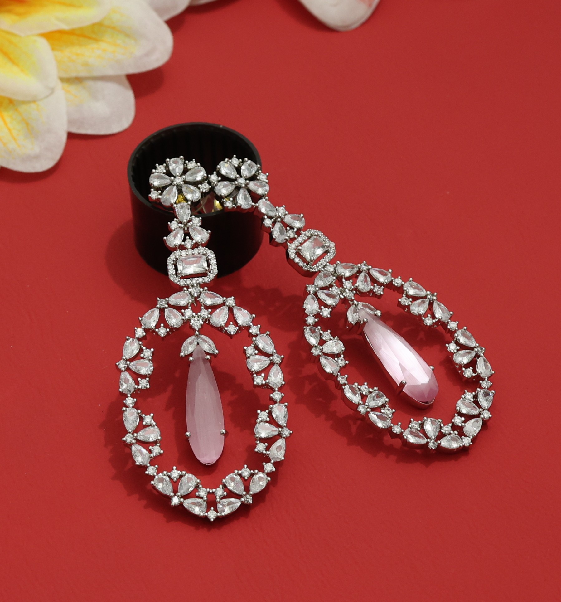 Partywear Long Earrings in Pink