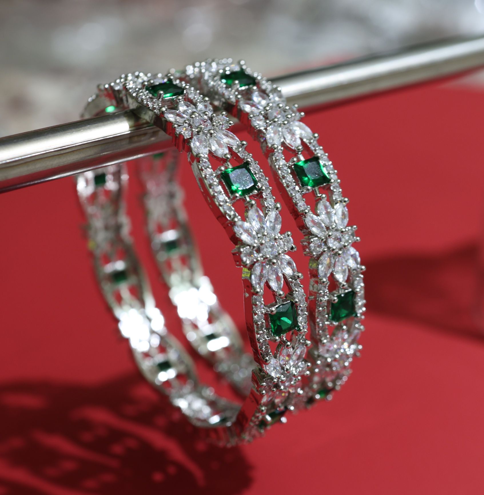 2 pc Cubic Zirconia Bangles with green stones